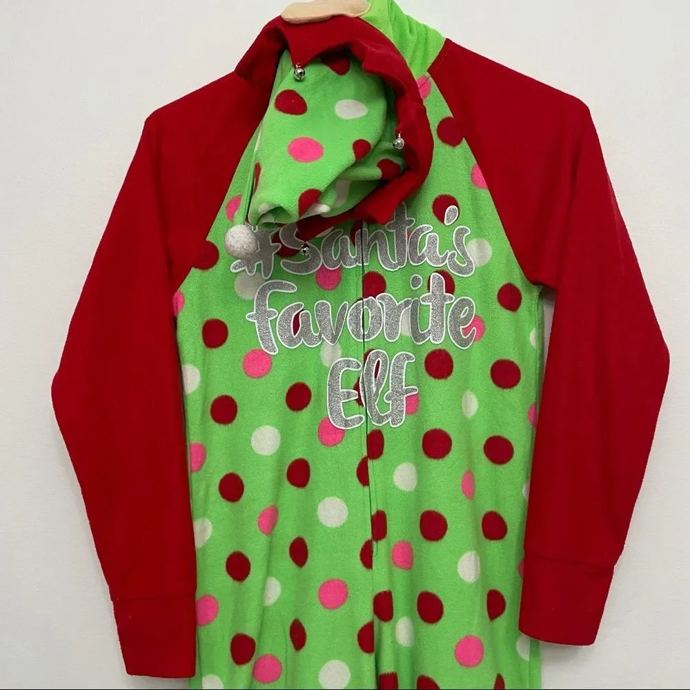 Justice Santa’s Favorite Elf Hooded Onesie Footies Included Size 10